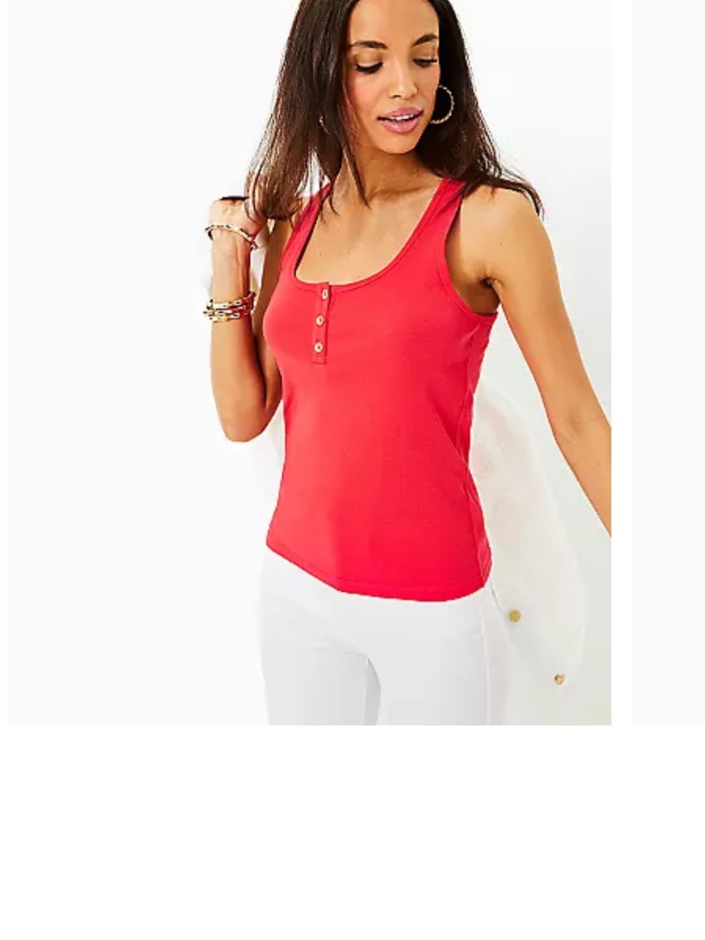 Lilly Pulitzer Red Scoop Neck Henley Tank